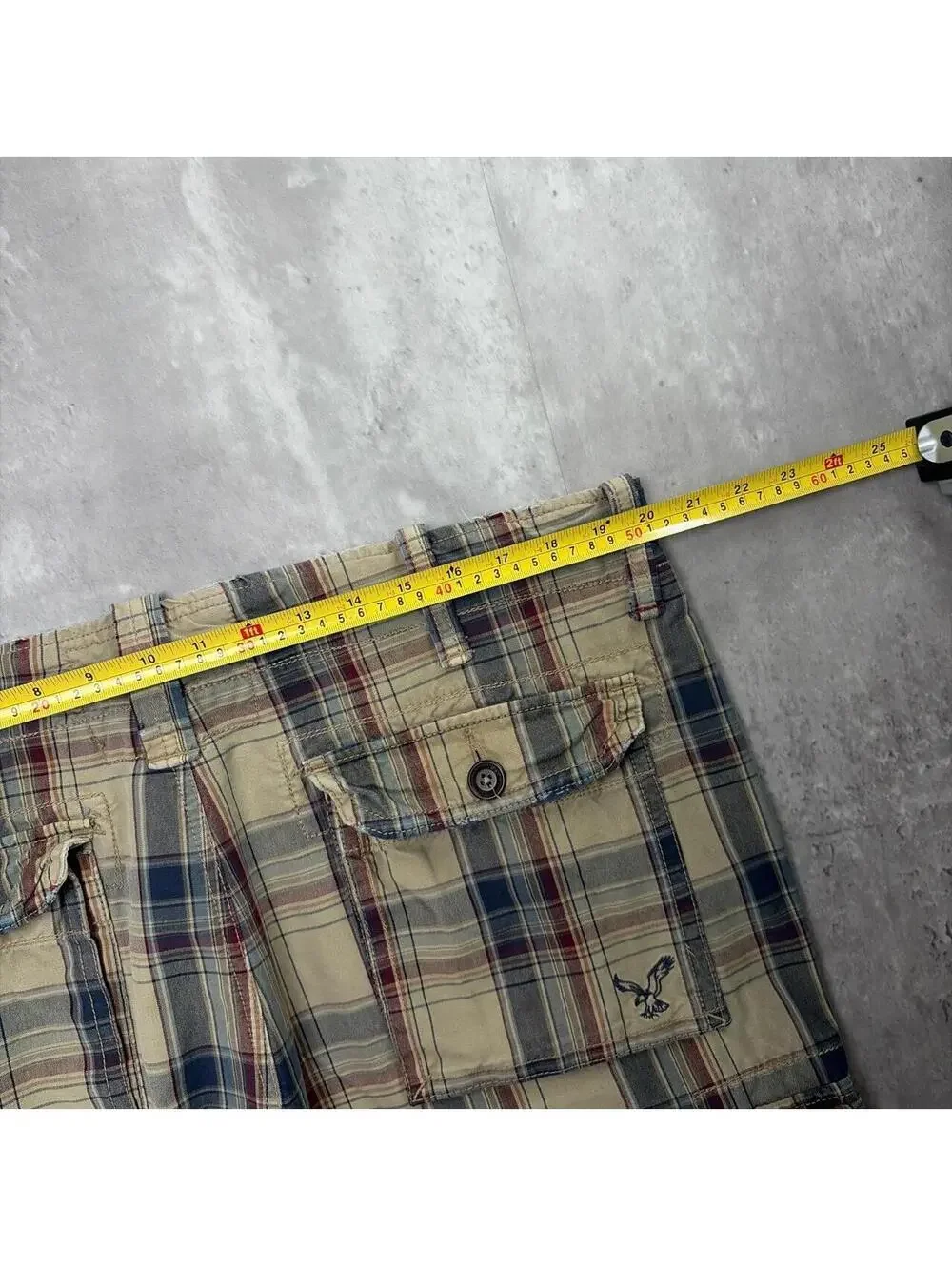 Y2K Beige American Eagle Grunge Gothic Plaid Baggy Cargo Skater Shorts